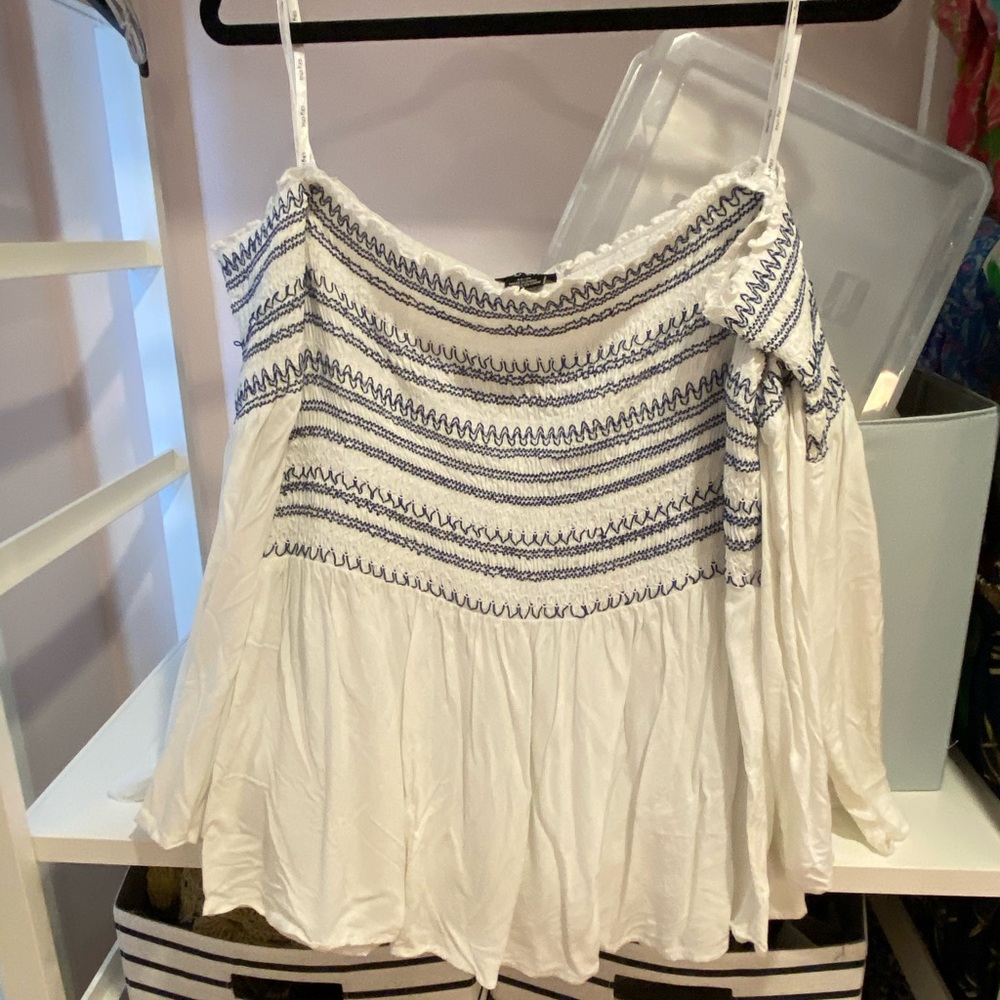 White and blue off the shoulder top!
